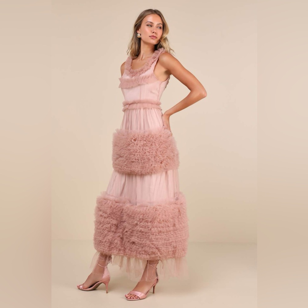 Sister Jane Montana Pink Tulle Ruffled Sleeveless Midi Dress Sz 8 MSRP $259 NWT - Picture 5 of 12